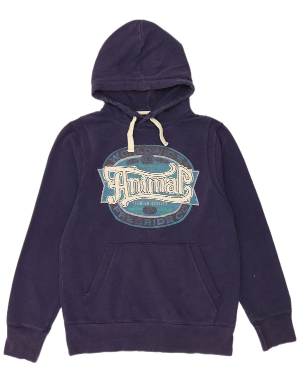ANIMAL Mens Graphic Hoodie Jumper Grande Algodão Azul Marinho
