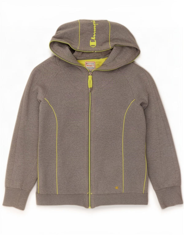 Suéter feminino Champion com capuz e zíper gráfico Heritage Fit UK 12 cinza médio