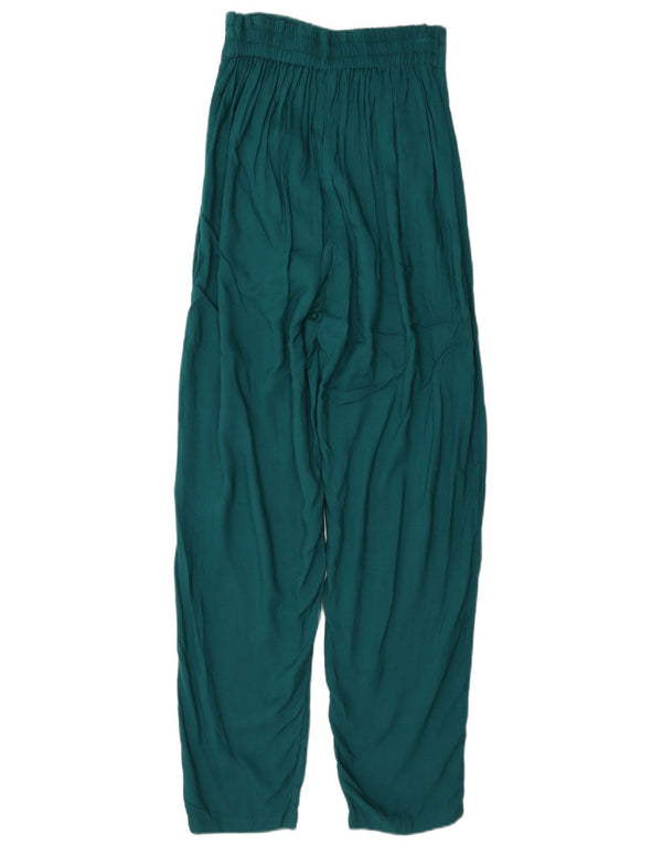 Calça casual feminina vintage de cintura alta com pregas Reino Unido 6 XS W28 L29 azul