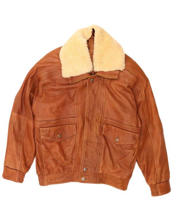 Vintage Mens Loose Fit Bomber Leather Jacket EU 46 Small Brown