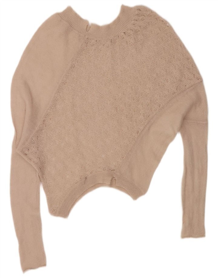 Suéter feminino VINTAGE com gola canoa grande Reino Unido 16 grande bege