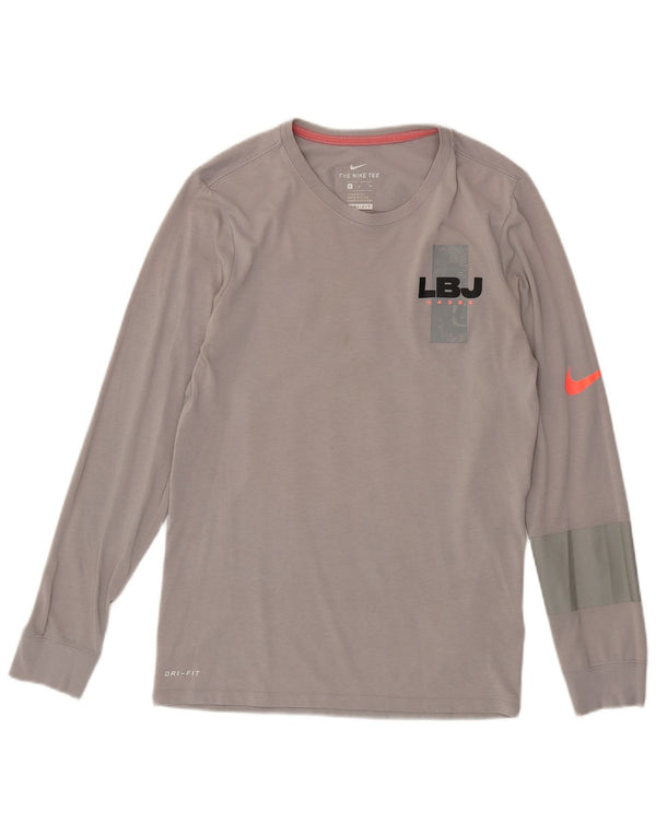 Top gráfico Nike masculino Dri Fit manga comprida pequeno algodão cinza