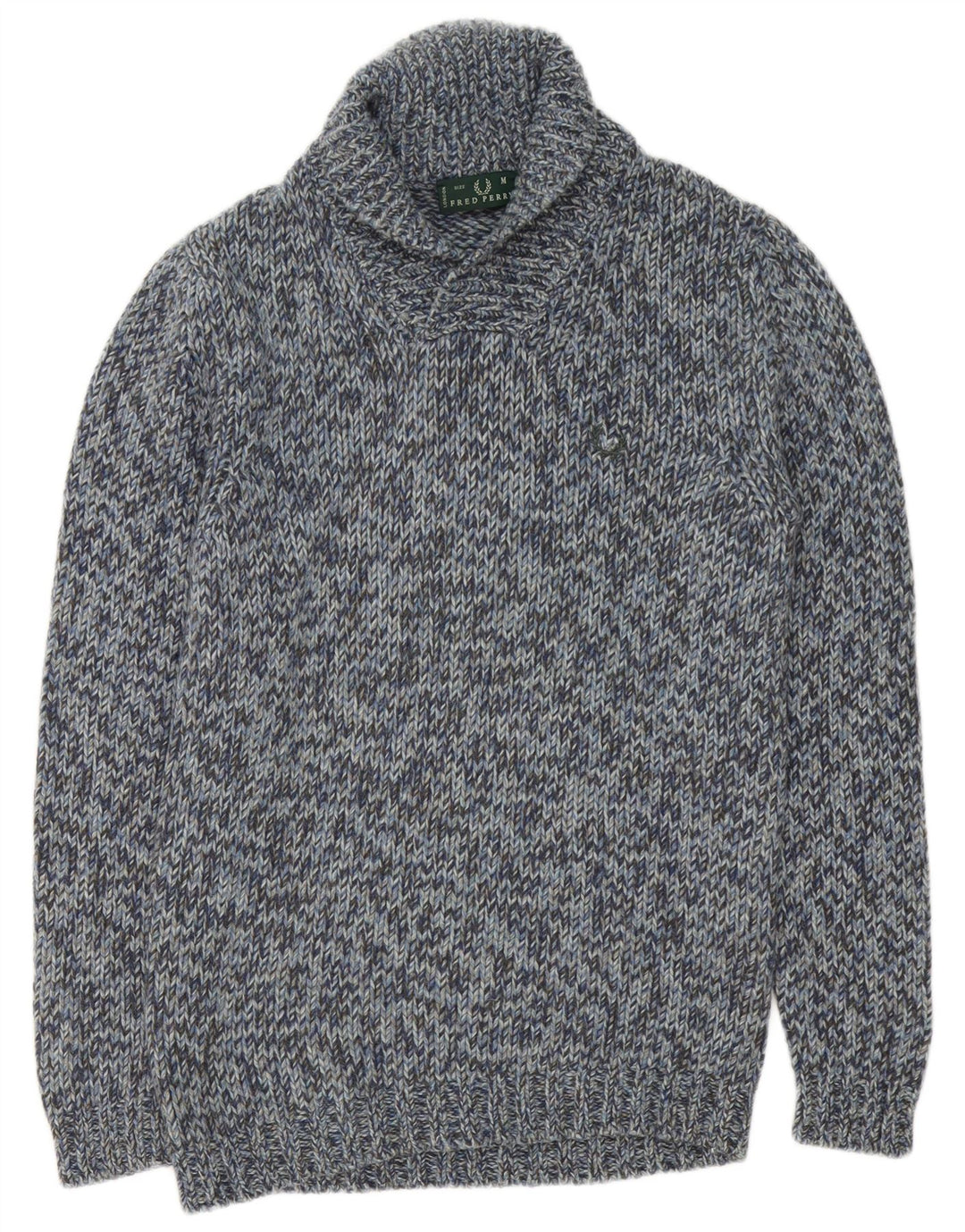 Suéter masculino Fred Perry com gola xale de lã manchada azul médio