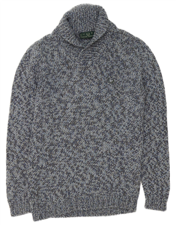 Suéter masculino Fred Perry com gola xale de lã manchada azul médio