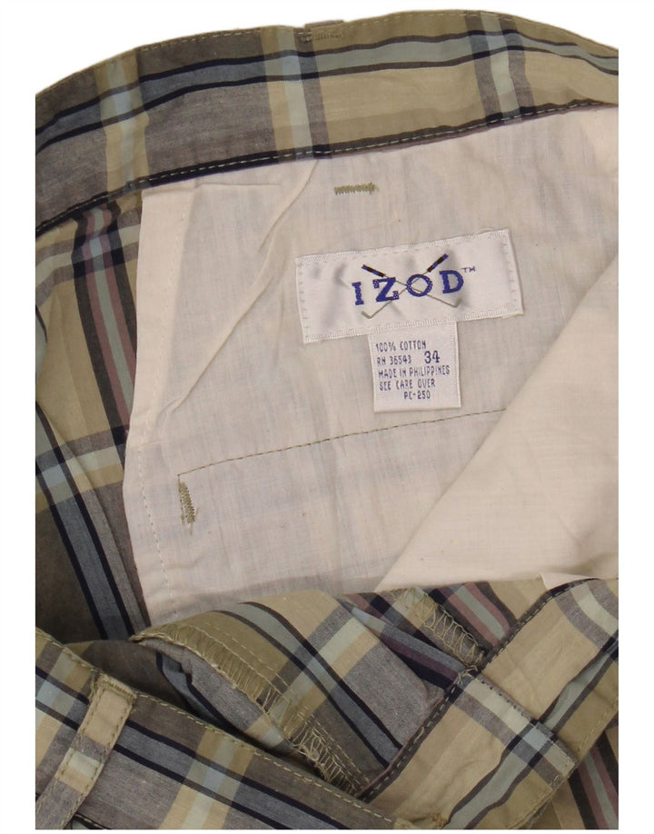 IZOD Mens Chino Shorts W34 Grande Cáqui Xadrez Algodão