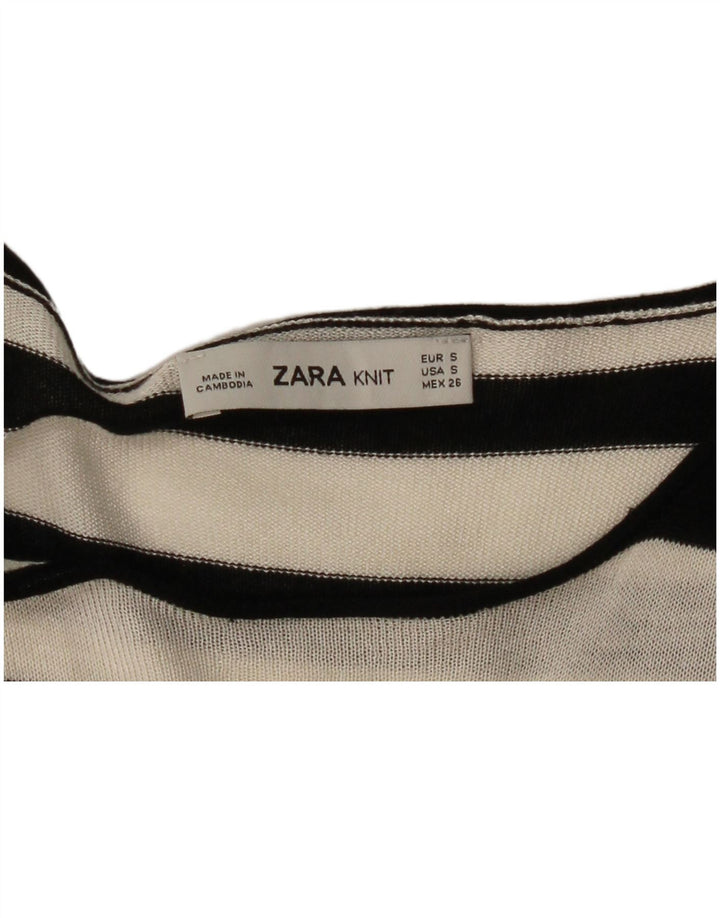 Zara blusa feminina longline oversized top UK 10 listrado branco pequeno