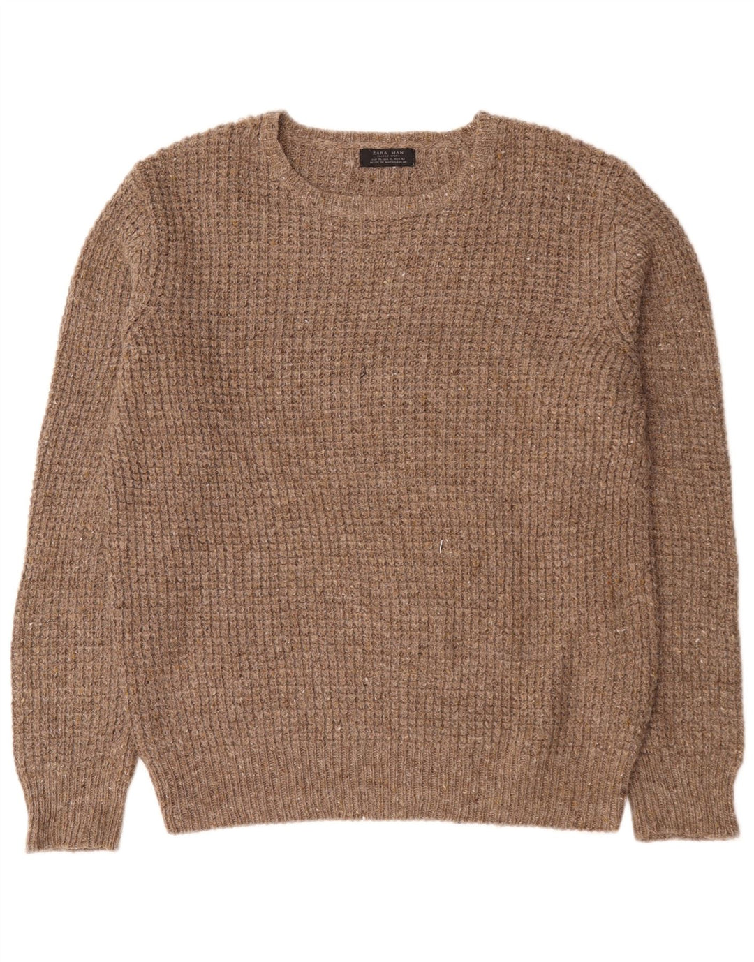 Zara Suéter masculino com gola redonda XL lã marrom