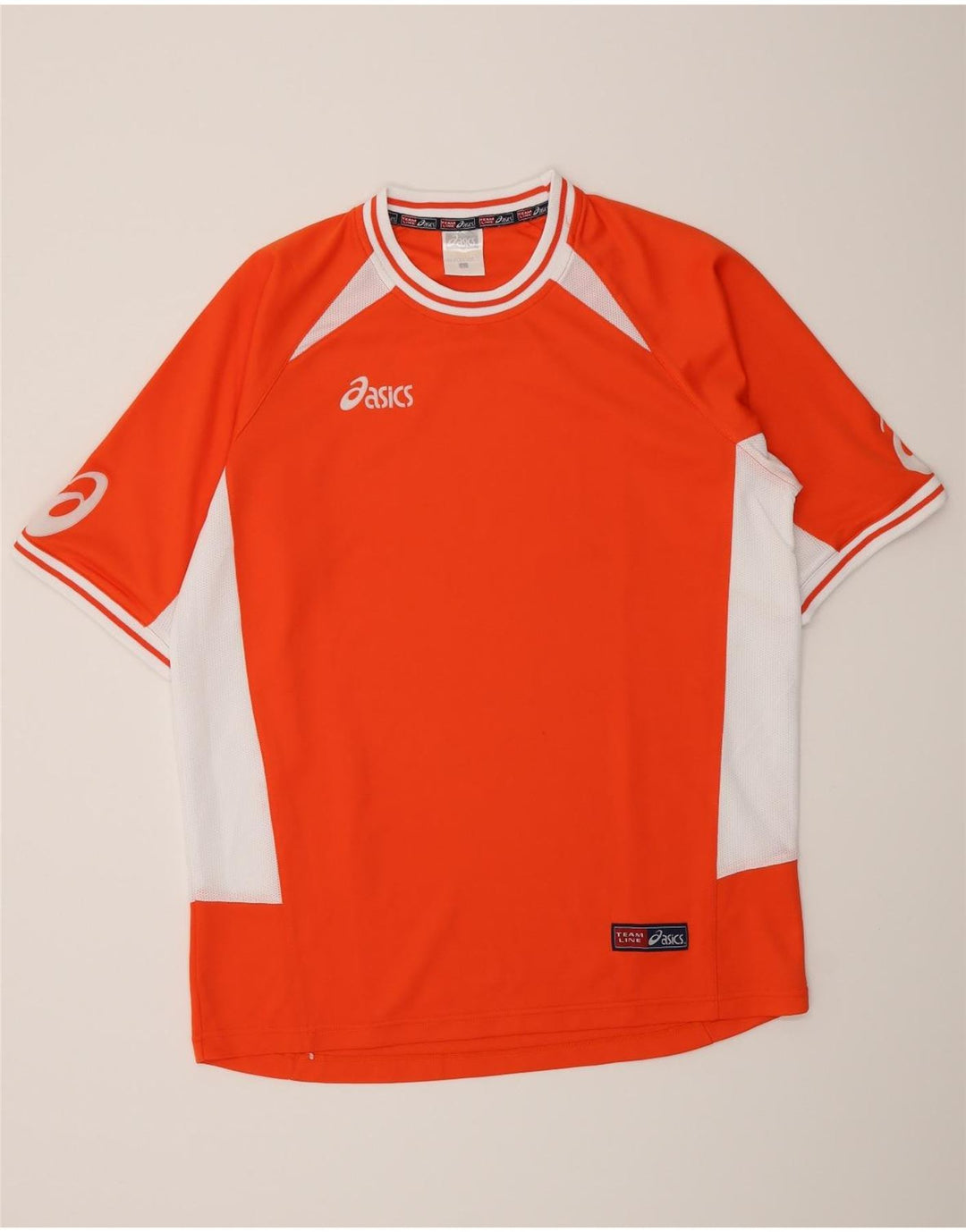 Camiseta gráfica masculina Asics Top grande laranja colorblock poliéster