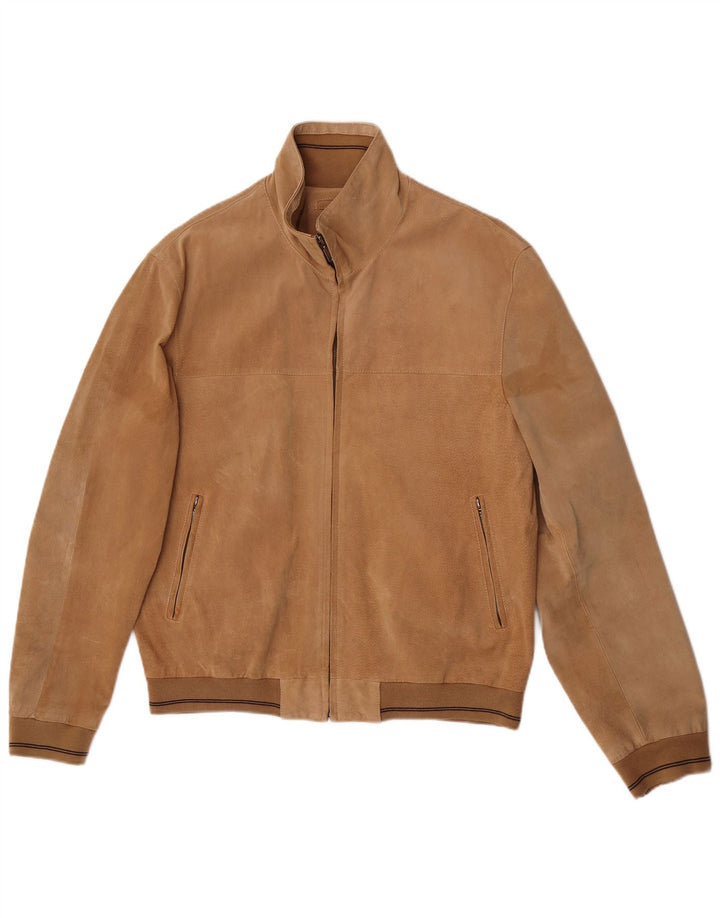 Jaqueta bomber masculina vintage de camurça IT 50 couro marrom grande