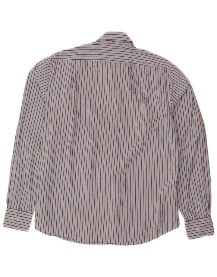 Camisa masculina Hugo Boss tamanho 40 15 3/4 algodão listrado azul médio