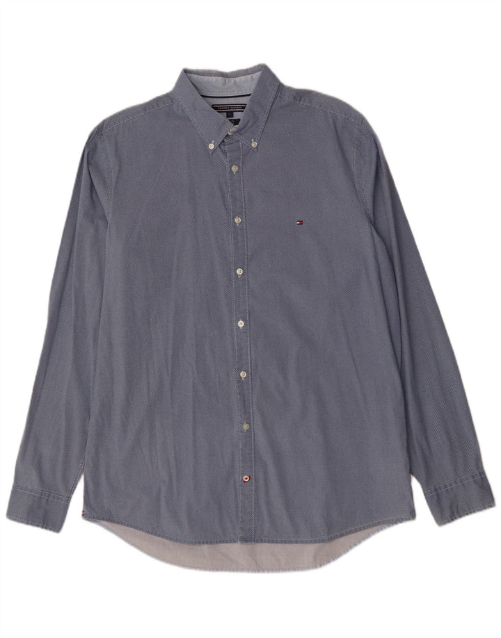 Camisa masculina Tommy Hilfiger Slim Fit XL algodão manchado azul