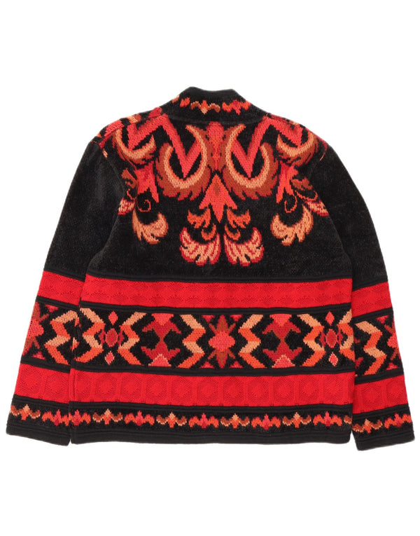 Vintage Womens Cardigan Sweater UK 14 Large Red Geometric Retro