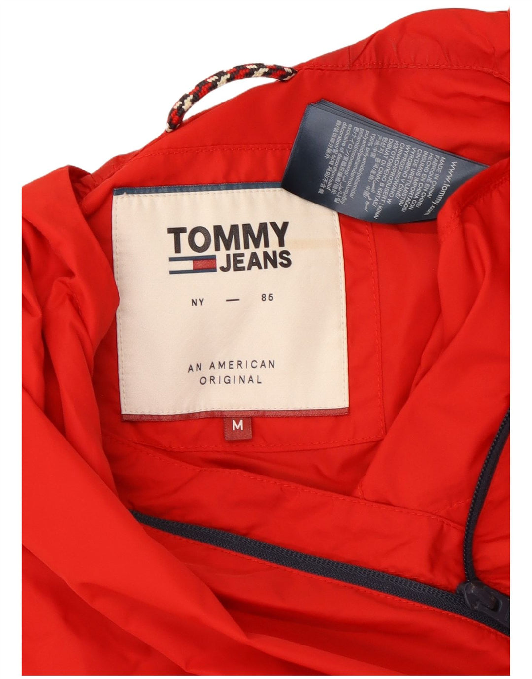 Jaqueta de chuva masculina Tommy Hilfiger com capuz Reino Unido 38 poliamida vermelha média