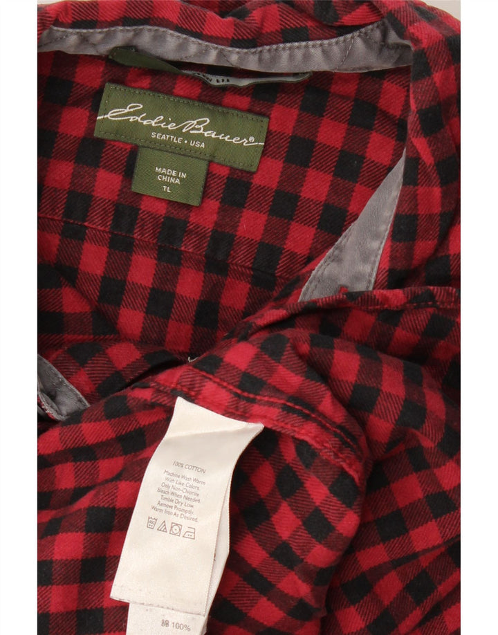 EDDIE BAUER Camisa masculina alta de flanela grande de algodão vermelho