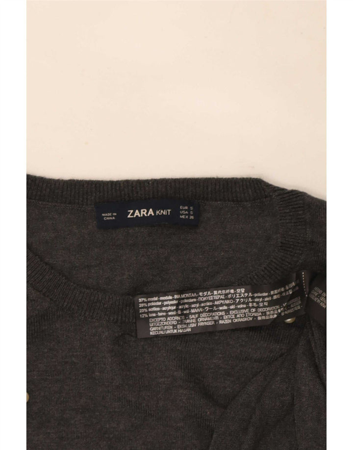 Suéter feminino Zara com gola redonda, Reino Unido 10, pequeno, cinza modal