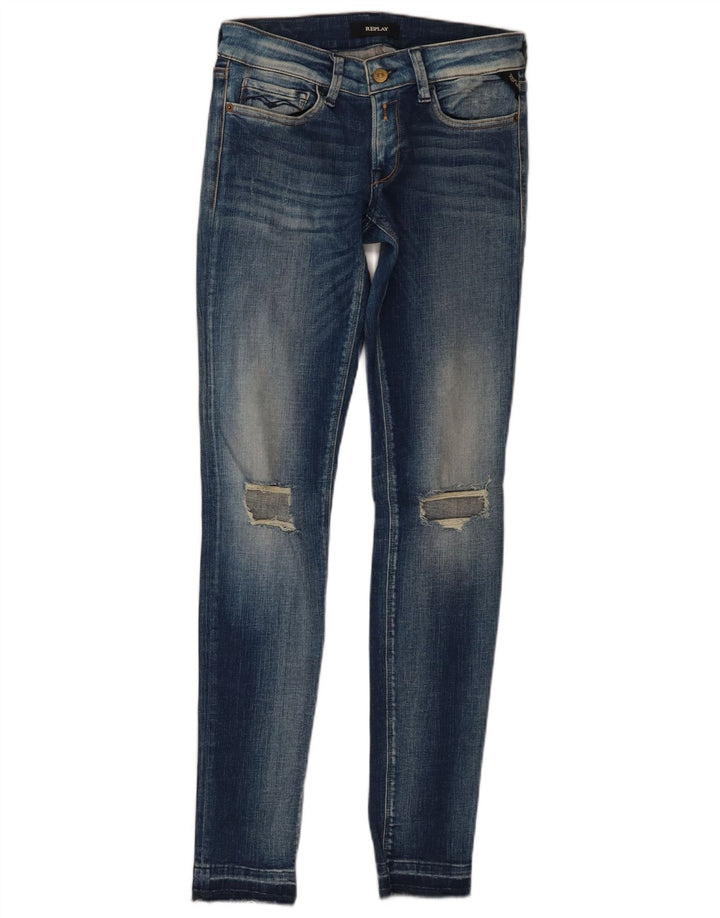 Replay Jeans skinny feminino desgastado W30 L31 azul