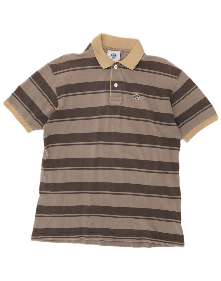 Camisa polo masculina NORTH SAILS algodão listrado cinza médio