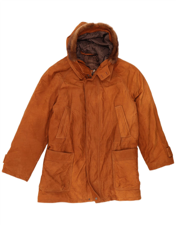 Jaqueta de couro masculina vintage com capuz IT 50 grande marrom