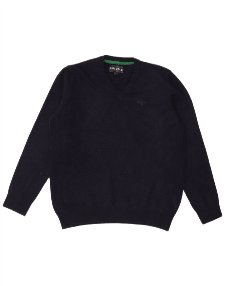 Suéter masculino Barbour com decote em V grande lã azul marinho