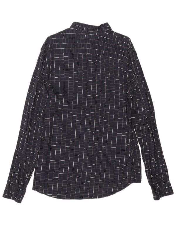 Zara Camisa masculina slim fit grande viscose xadrez azul marinho