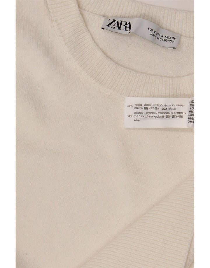 Suéter feminino Zara com gola redonda, Reino Unido 10, pequeno, viscose branca