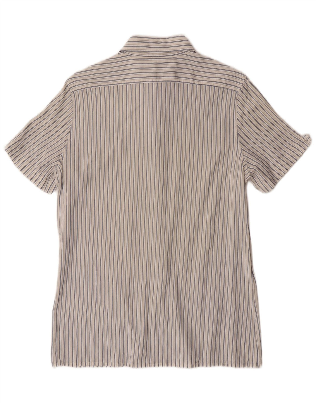 Sisley Camisa masculina de manga curta média risca de giz branca