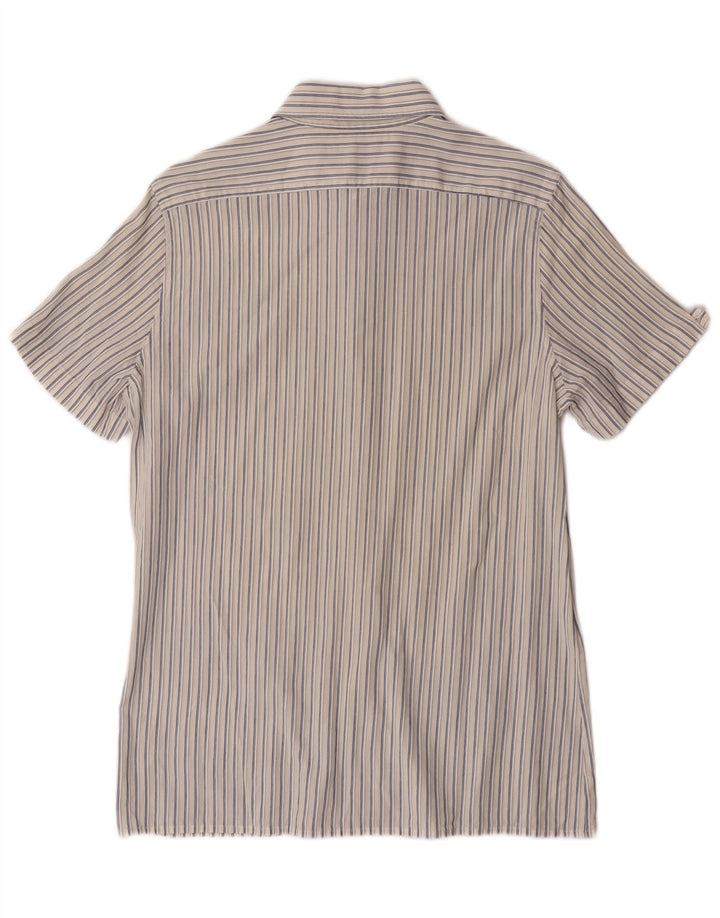 Sisley Camisa masculina de manga curta média risca de giz branca
