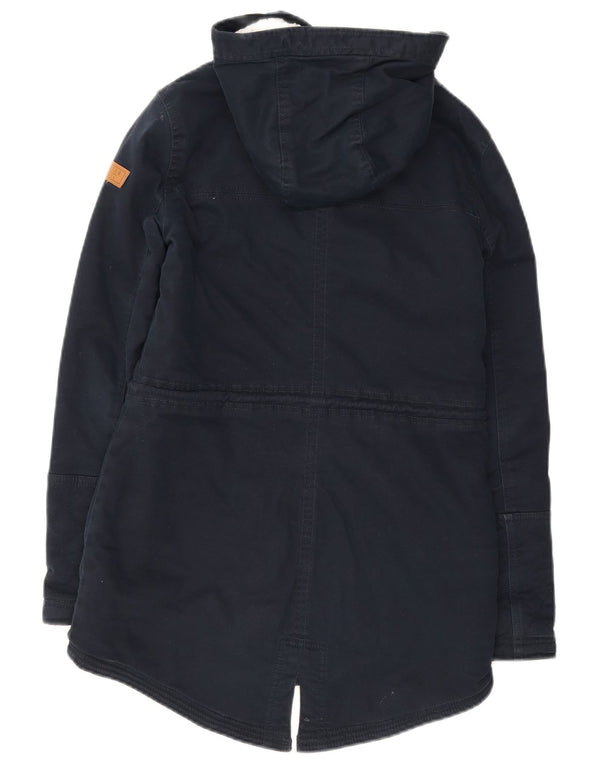 Jaqueta feminina Sherpa Parka com capuz Hollister Reino Unido 6 XS azul marinho algodão