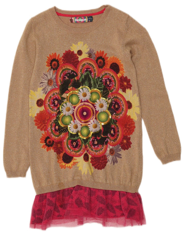 DESIGUAL Vestido feminino estampado jumper 9-10 anos bege floral algodão