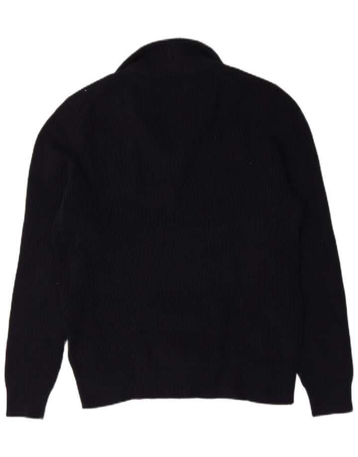 Suéter masculino Marks & Spencer com zíper e gola alta de algodão azul marinho médio