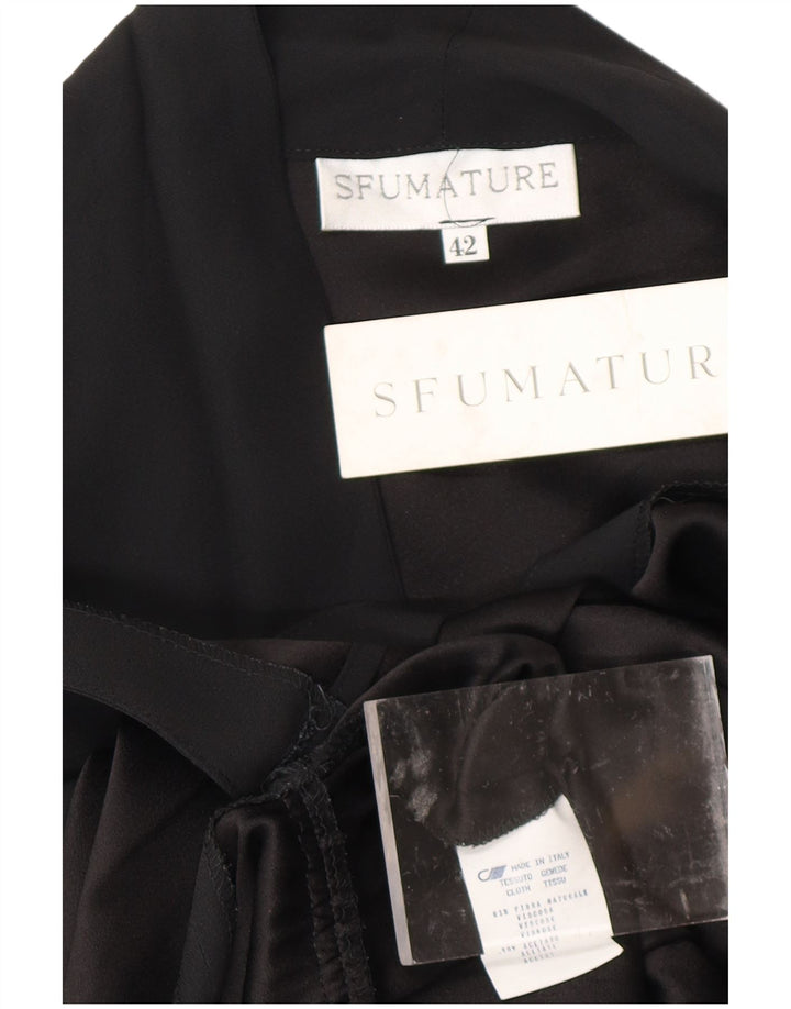 VINTAGE Womens Long Sleeve Wrap Dress IT 42 Medium Black Viscose