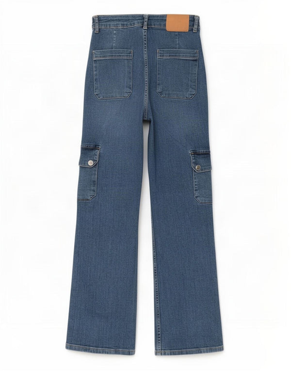 Zara Girls Cargo Wide Leg Jeans 13-14 anos W24 L26 Azul Algodão