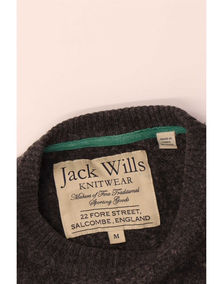 Jack Wills Suéter masculino com gola redonda, lã merino cinza médio