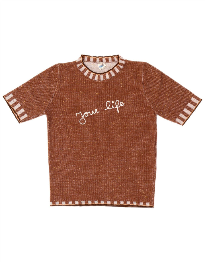 Blusa gráfica feminina vintage Top IT 44 poliacrílico listrado marrom médio