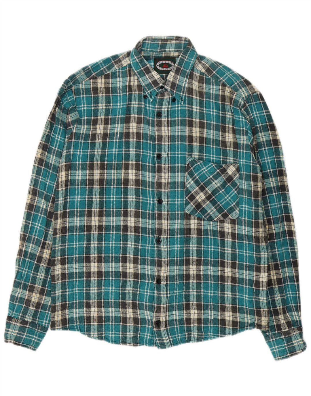 Camisa masculina vintage de flanela pequena de algodão xadrez azul