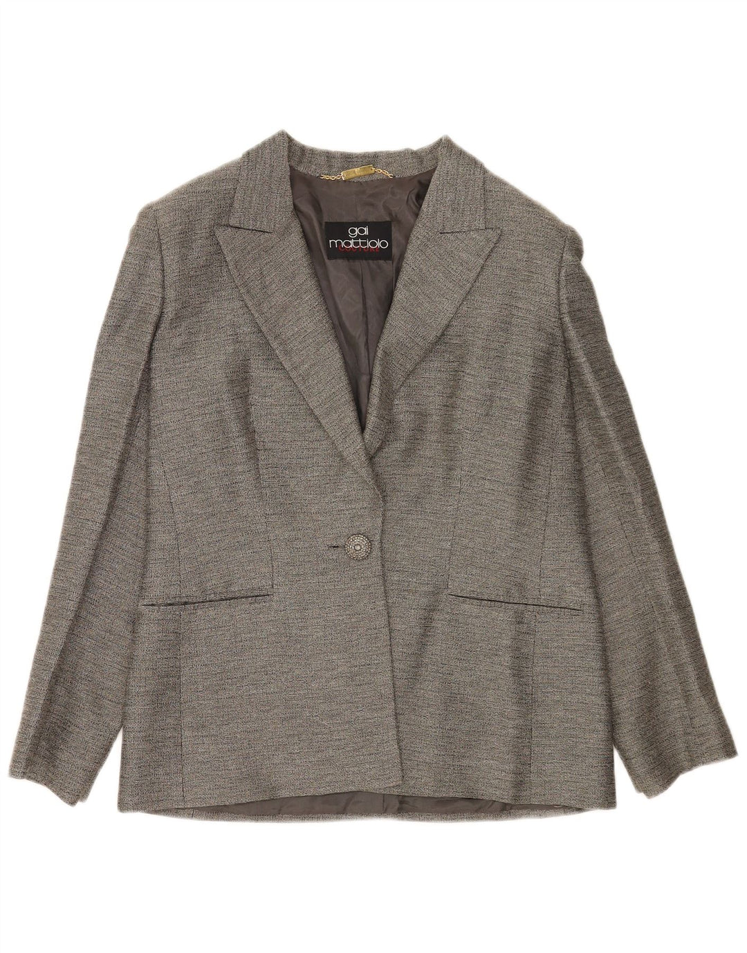 Jaqueta blazer feminina Gai Mattiolo com 1 botão Reino Unido 14 cinza médio