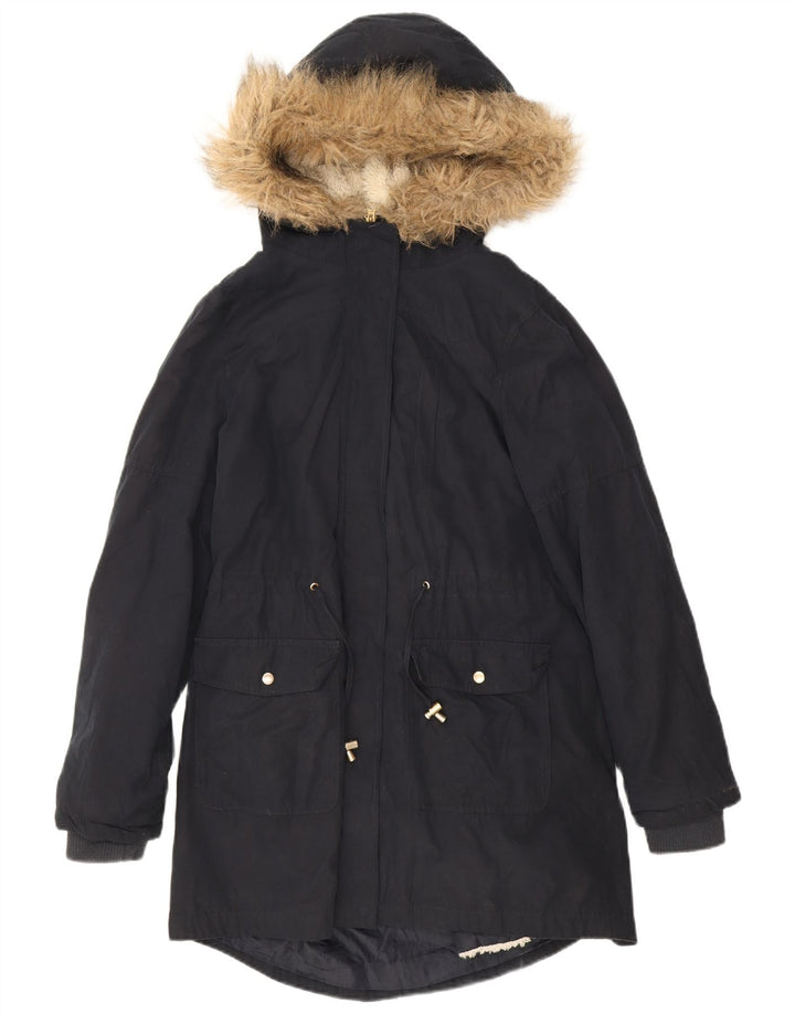 Jaqueta feminina Oasis Sherpa Parka com capuz grande Reino Unido 10 pequena azul marinho