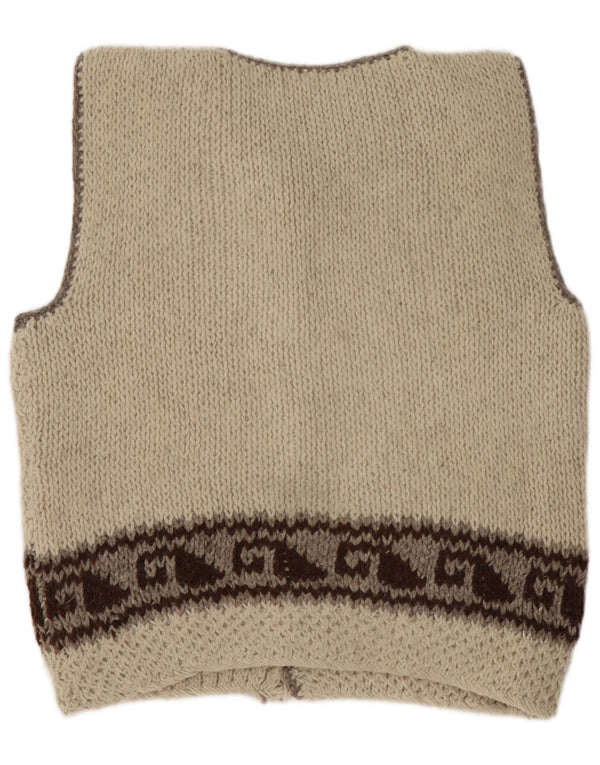 Suéter cardigã masculino vintage sem mangas grande bege Fair Isle