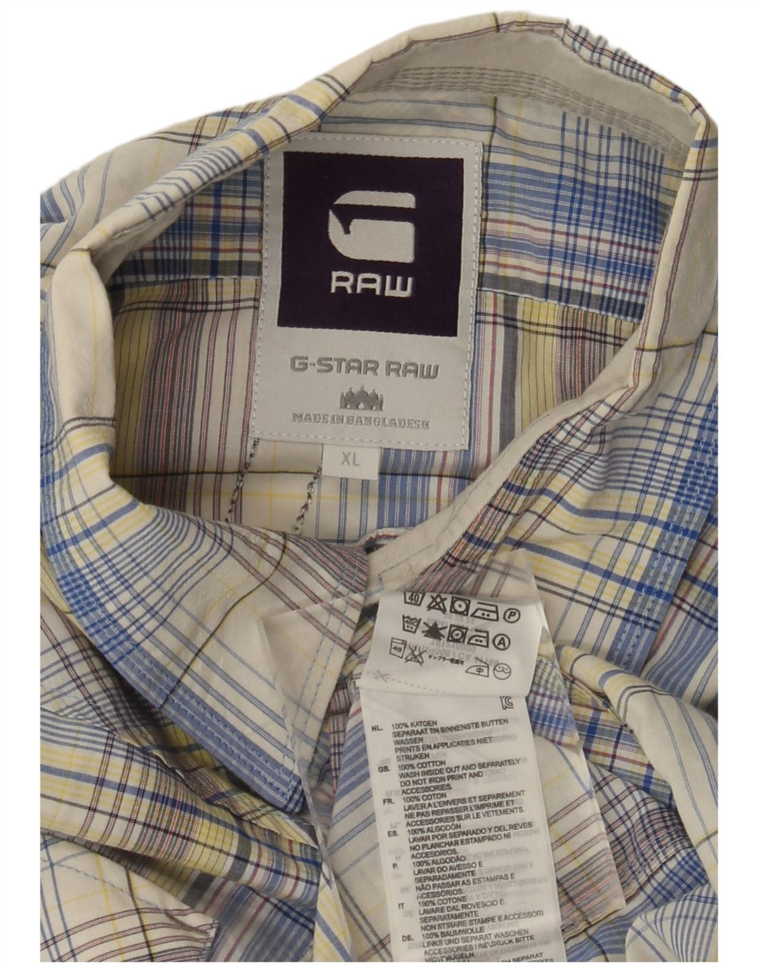 Camisa masculina G-Star gráfica de manga curta XL algodão xadrez multicolorido