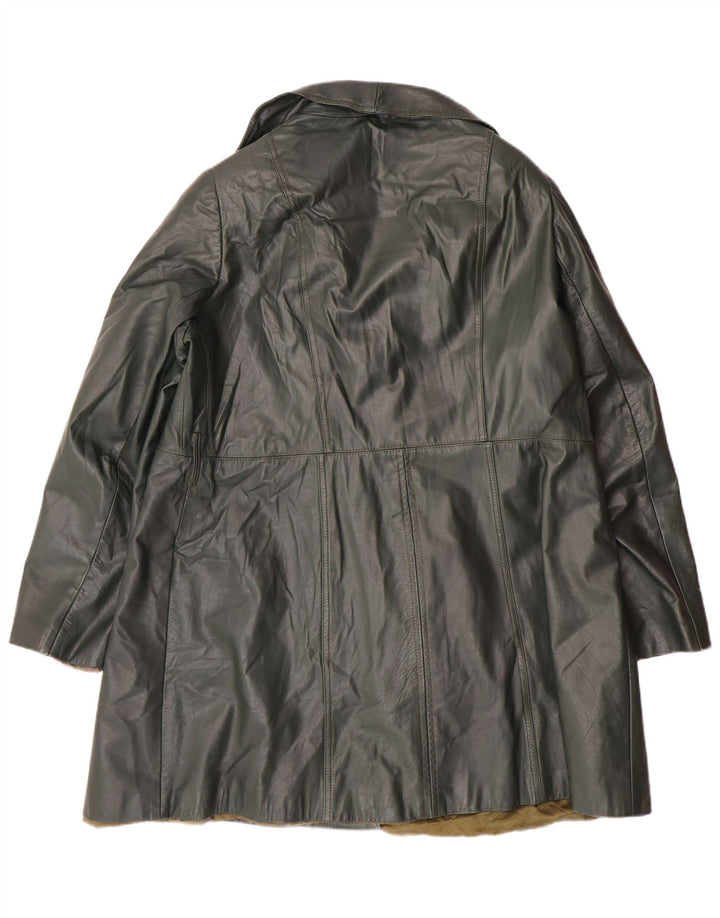 Casaco de couro vintage feminino com peito duplo UK 18 XL verde