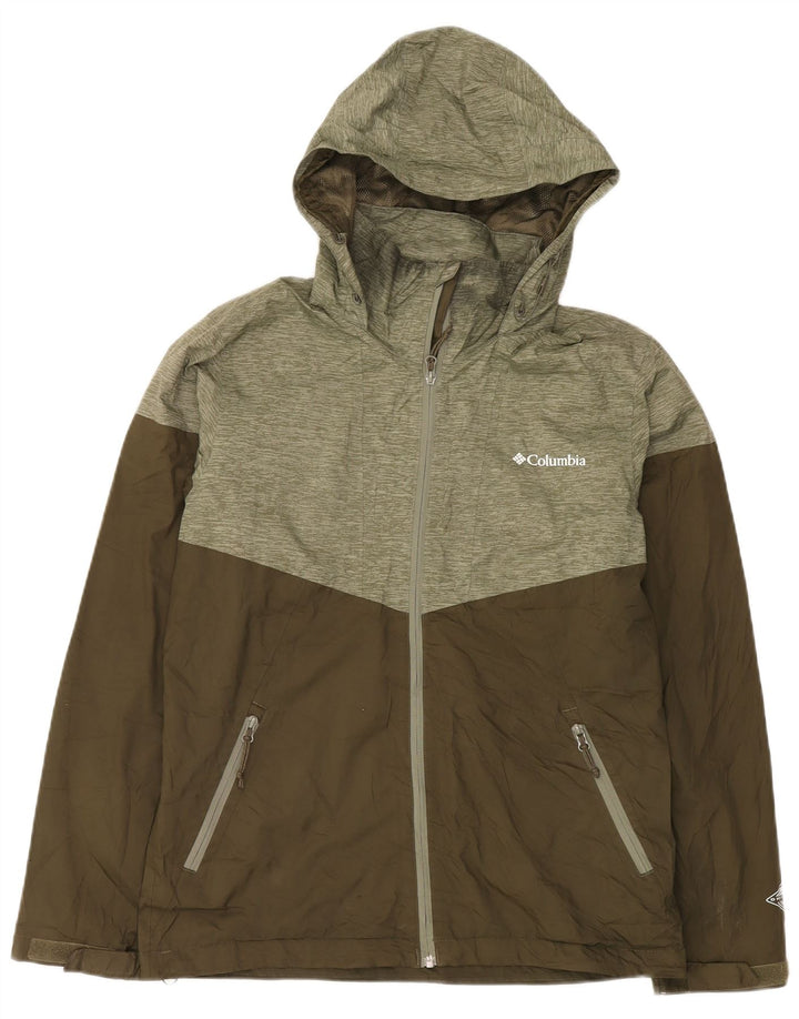 Jaqueta de chuva masculina Columbia com capuz UK 38 poliéster colorblock cáqui médio