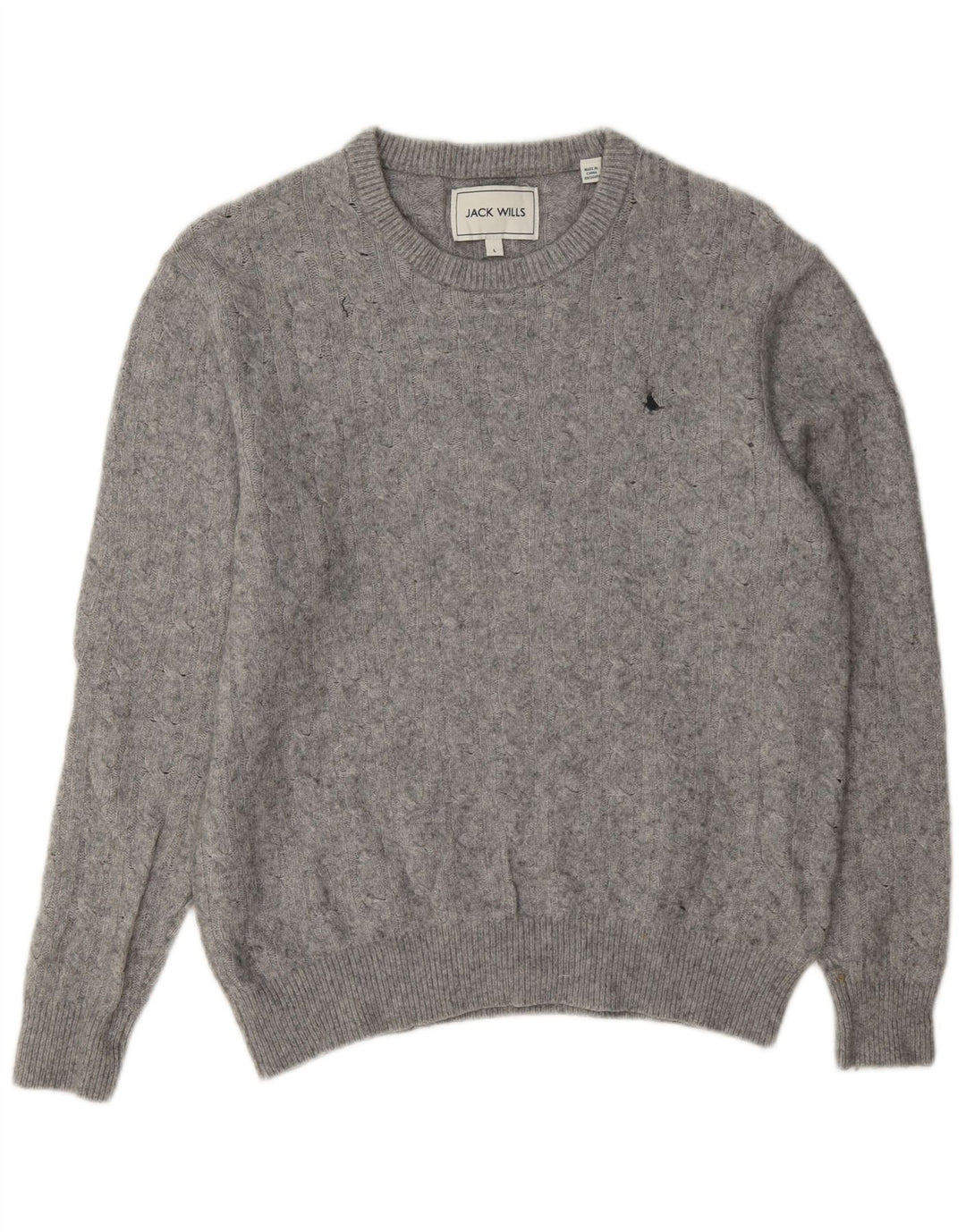 Suéter feminino Jack Wills com gola redonda Reino Unido 14 grande lã cinza