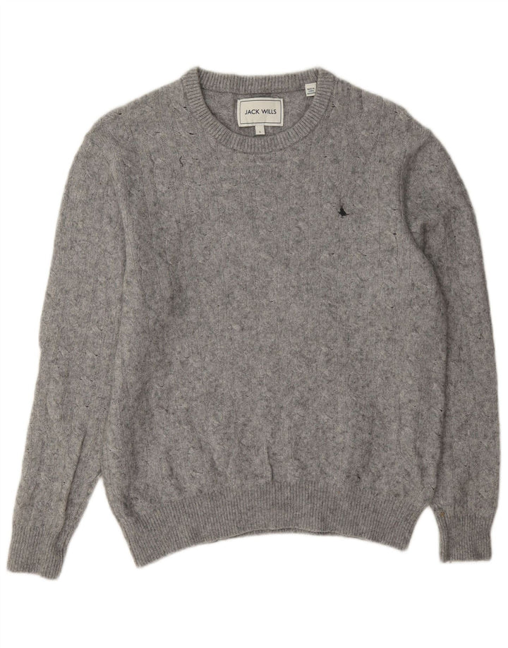 Suéter feminino Jack Wills com gola redonda Reino Unido 14 grande lã cinza