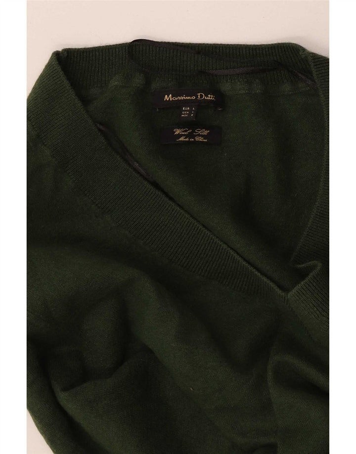 Suéter feminino Massimo Dutti com decote em V Reino Unido 14 grande verde