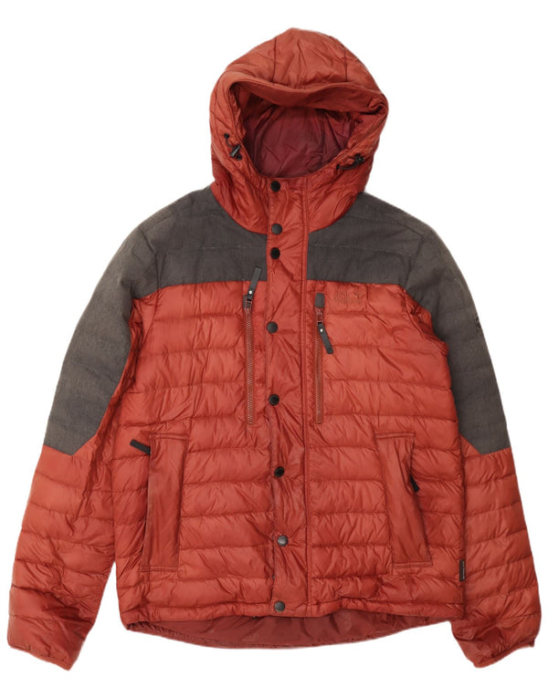 Jaqueta masculina acolchoada com capuz Jack Wolfskin UK 40/42 grande bloco colorido vermelho