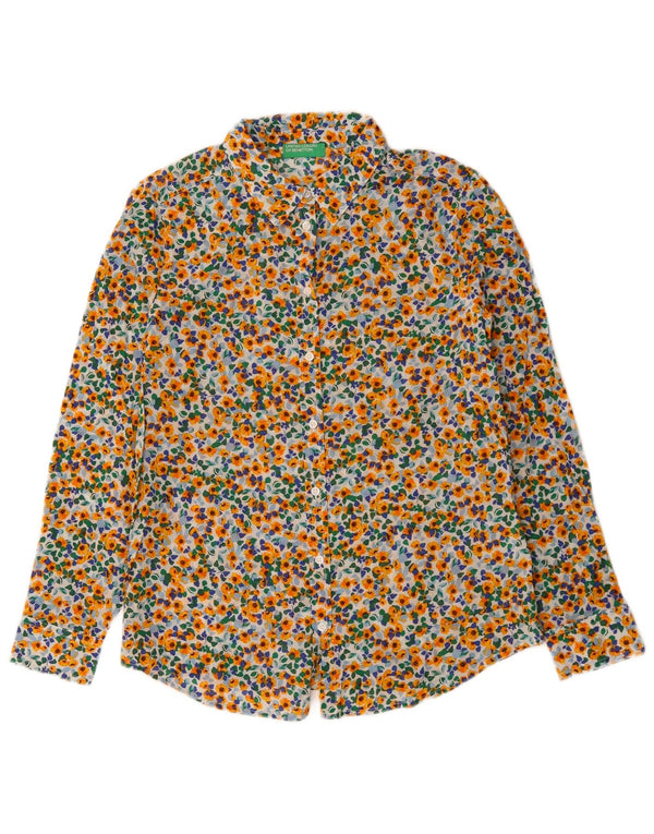 Camisa feminina BENETTON UK 10 pequena algodão floral multicolorido
