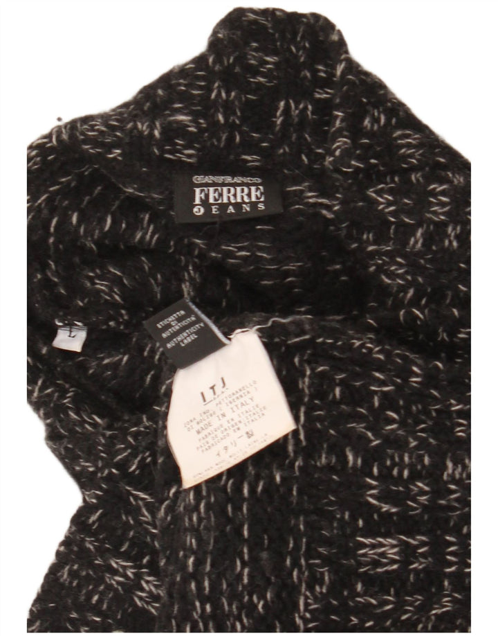 Gianfranco Ferre Suéter masculino com gola tartaruga grande preto manchado