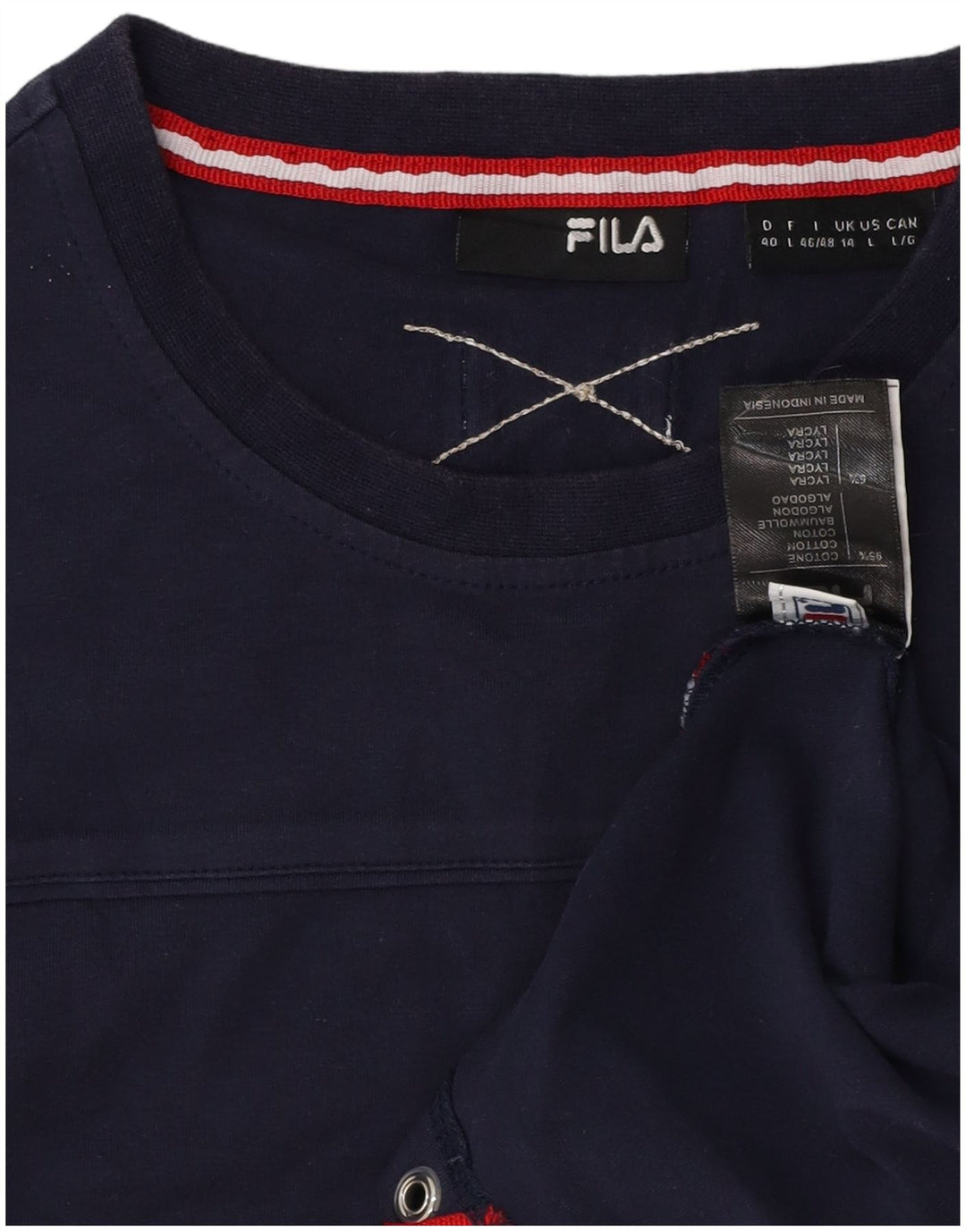 Camiseta feminina FILA UK 14 grande algodão azul marinho