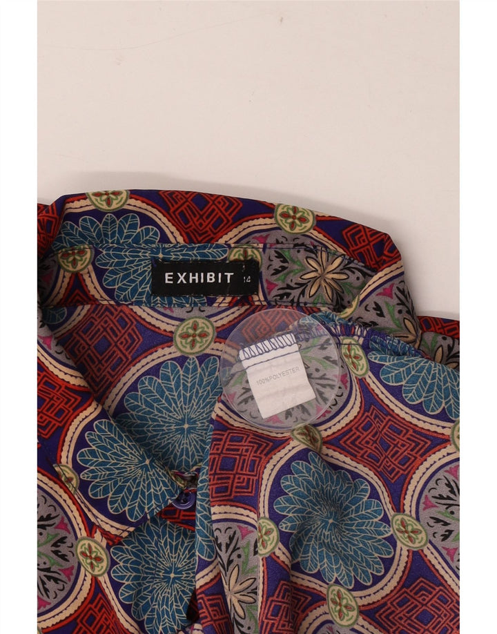 Blusa feminina Exibit UK 14 grande poliéster geométrico multicolorido