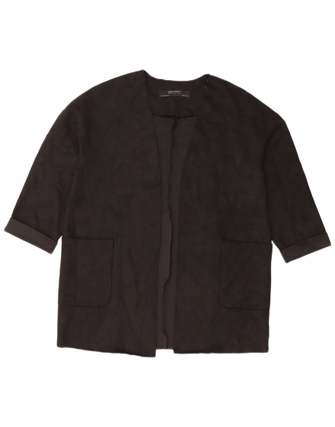 Zara Jaqueta blazer feminina oversized manga 3/4 aberta Reino Unido 6 XS preto poliéster